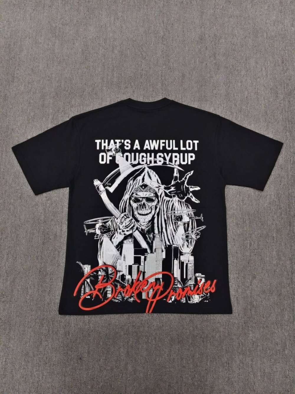 Reaper City Skyline Helicopters Graphic Tee Black Oversized Streetwear Shirt